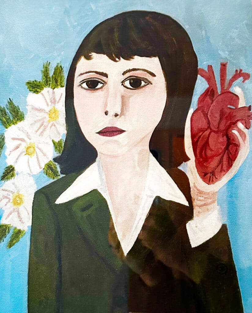 Painting of woman holding heart